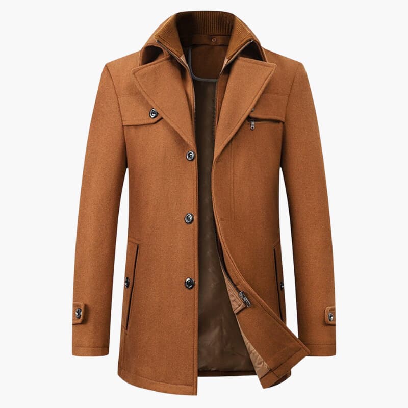 Men's Classic Knee Length Overcoat with Button Front