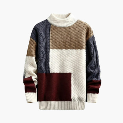 Men's Patchwork Crew Neck Knit Sweater - Vossary