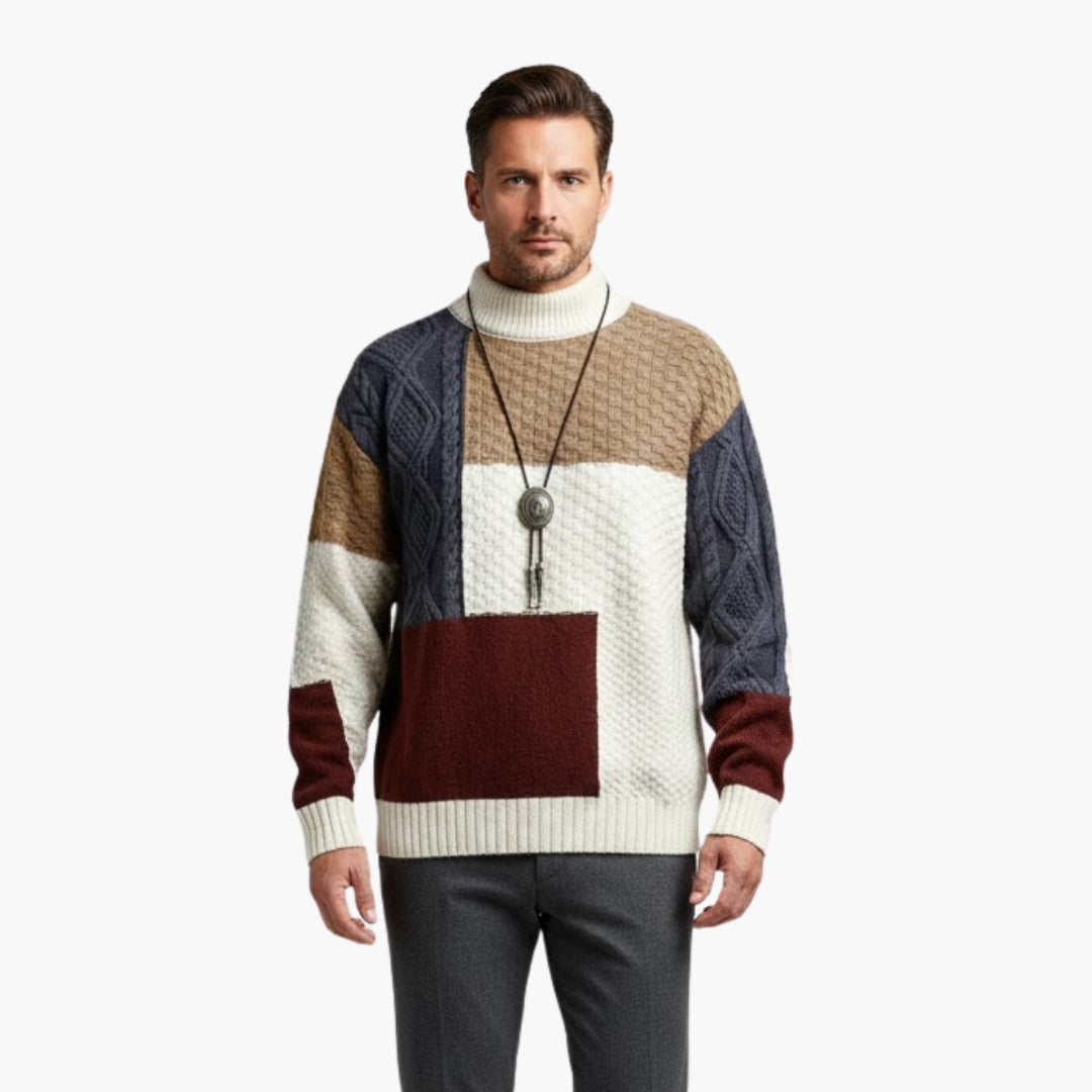Men's Patchwork Crew Neck Knit Sweater