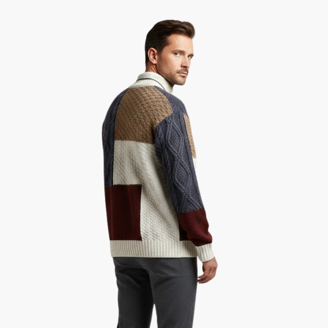 Men's Patchwork Crew Neck Knit Sweater