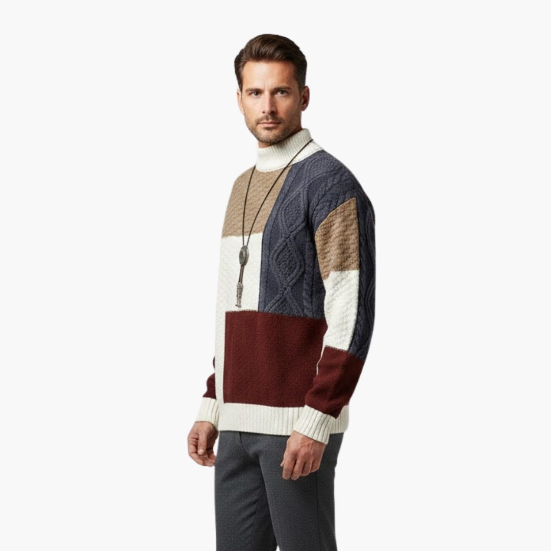 Men's Patchwork Crew Neck Knit Sweater