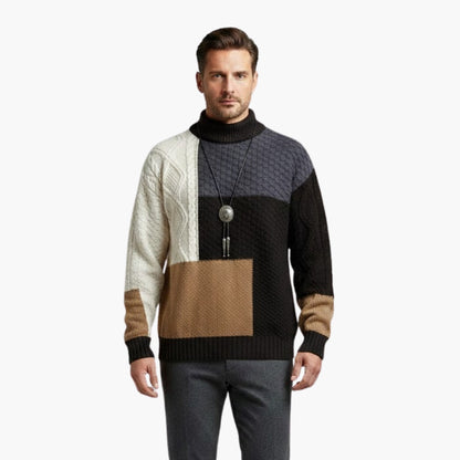 Men's Patchwork Crew Neck Knit Sweater