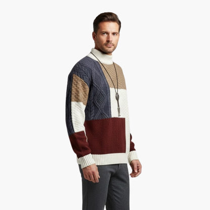 Men's Patchwork Crew Neck Knit Sweater