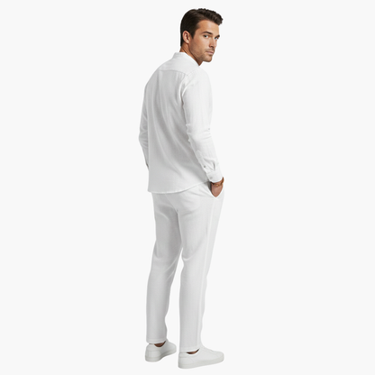 Summer Linen Suit for Men with Long Sleeve Top Pants