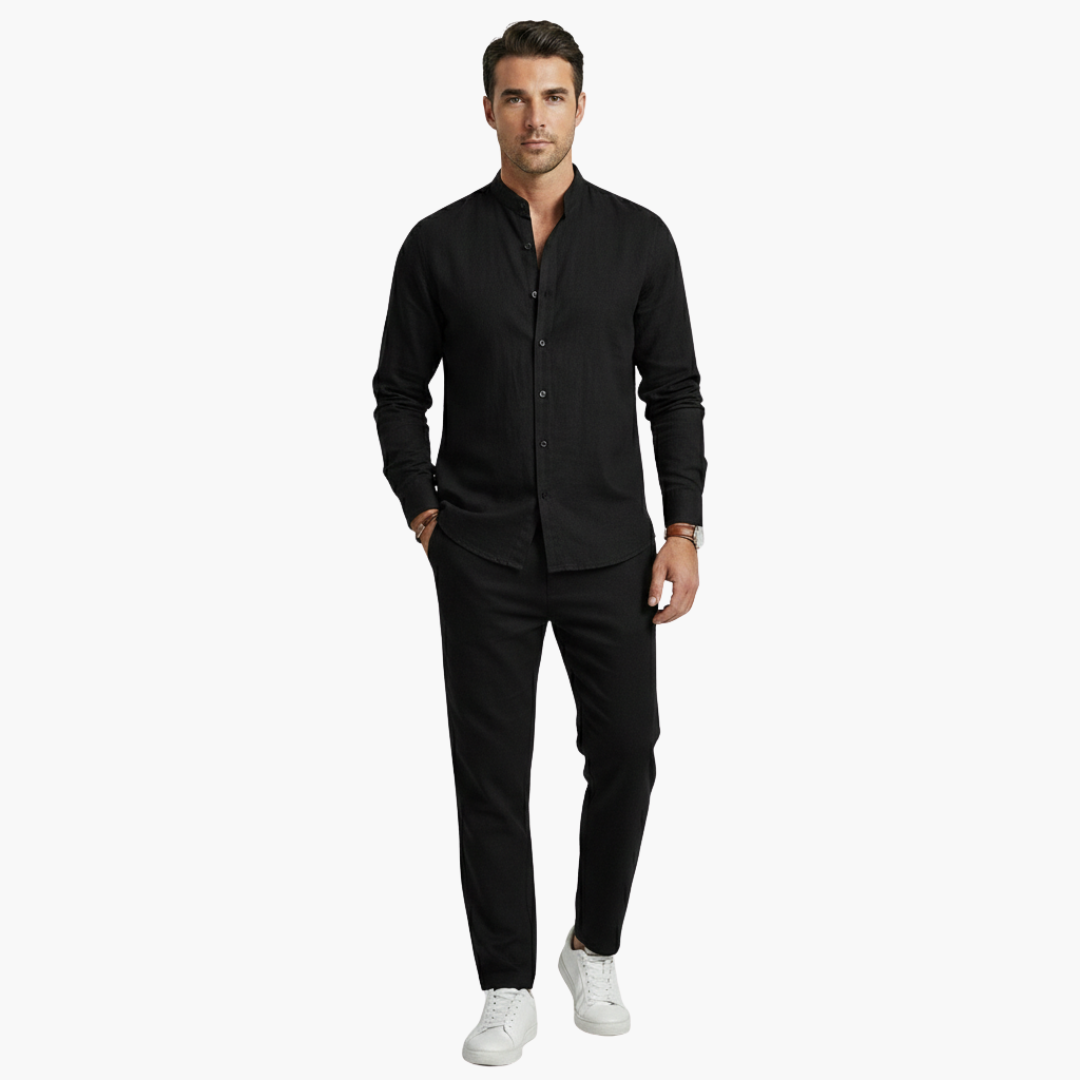 Summer Linen Suit for Men with Long Sleeve Top Pants