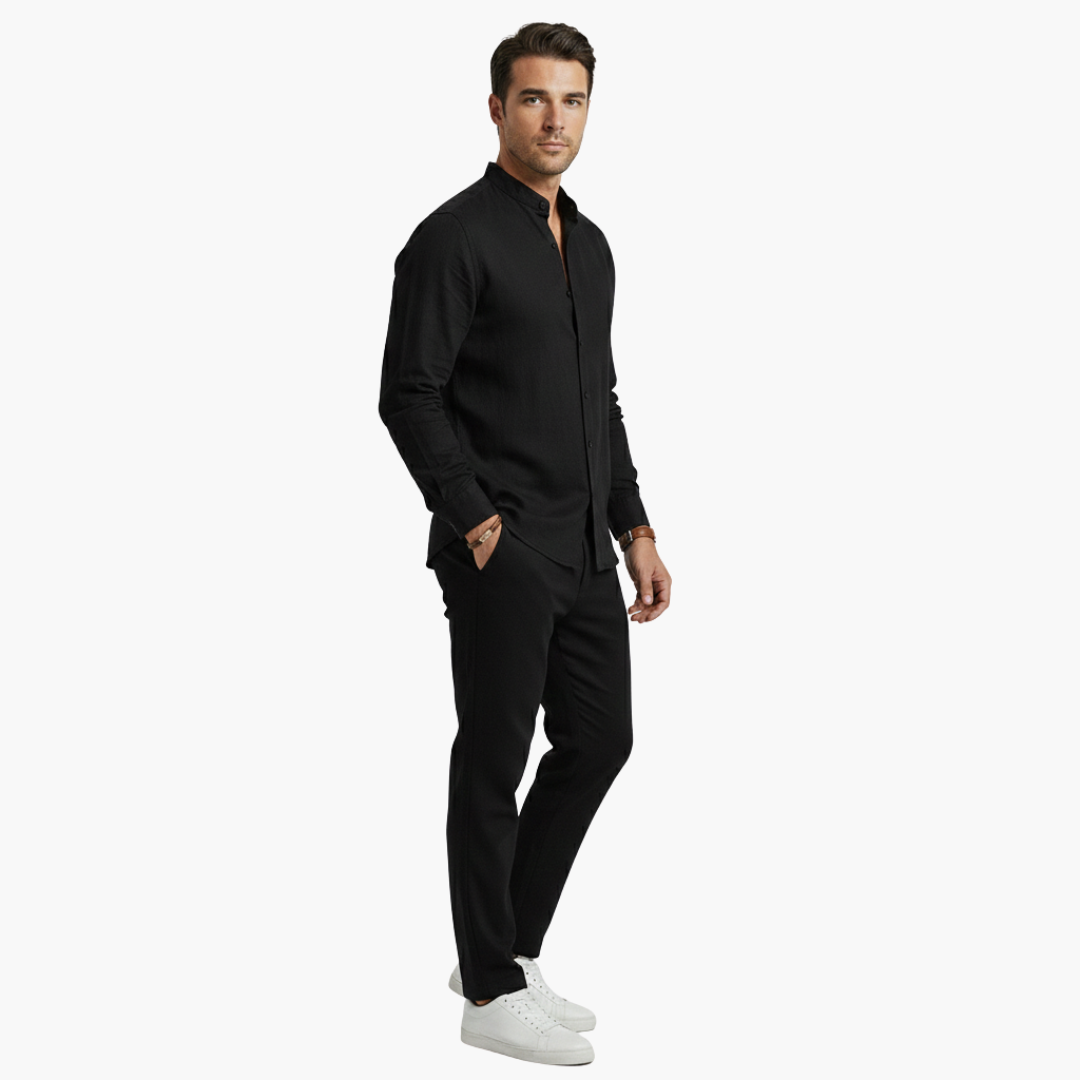 Summer Linen Suit for Men with Long Sleeve Top Pants