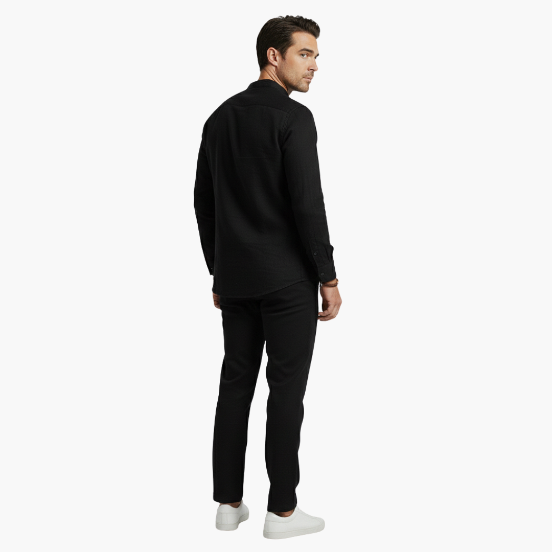 Summer Linen Suit for Men with Long Sleeve Top Pants