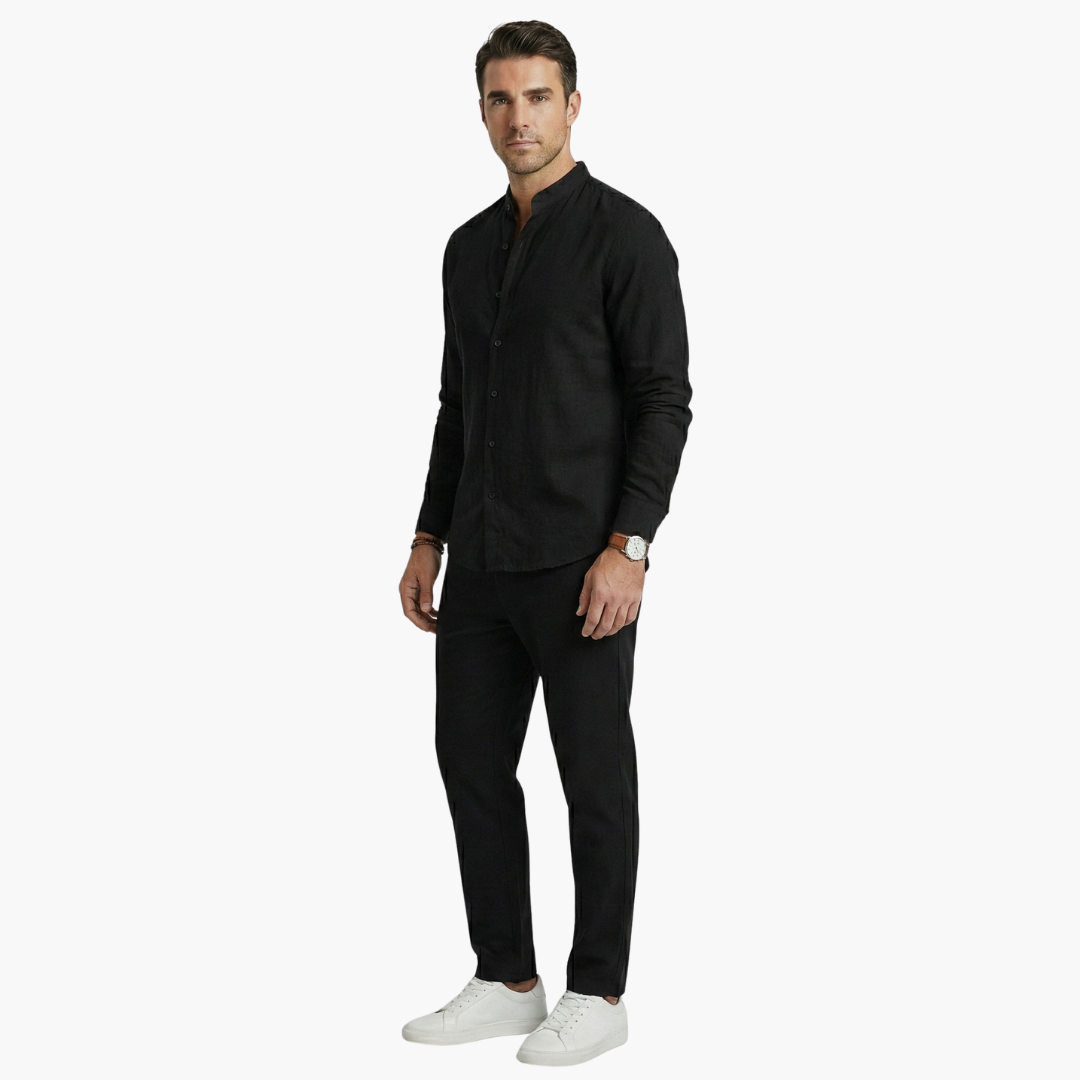Summer Linen Suit for Men with Long Sleeve Top Pants