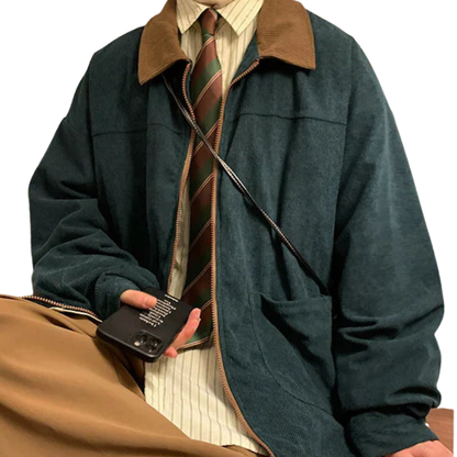 Classic Men's Zip Up Leather Jacket with Pockets