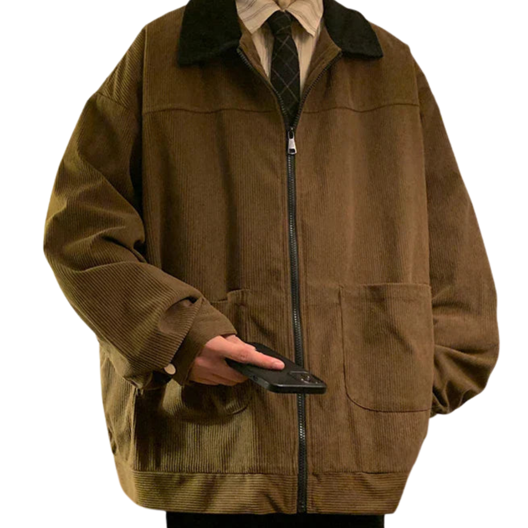 Classic Men's Zip Up Leather Jacket with Pockets