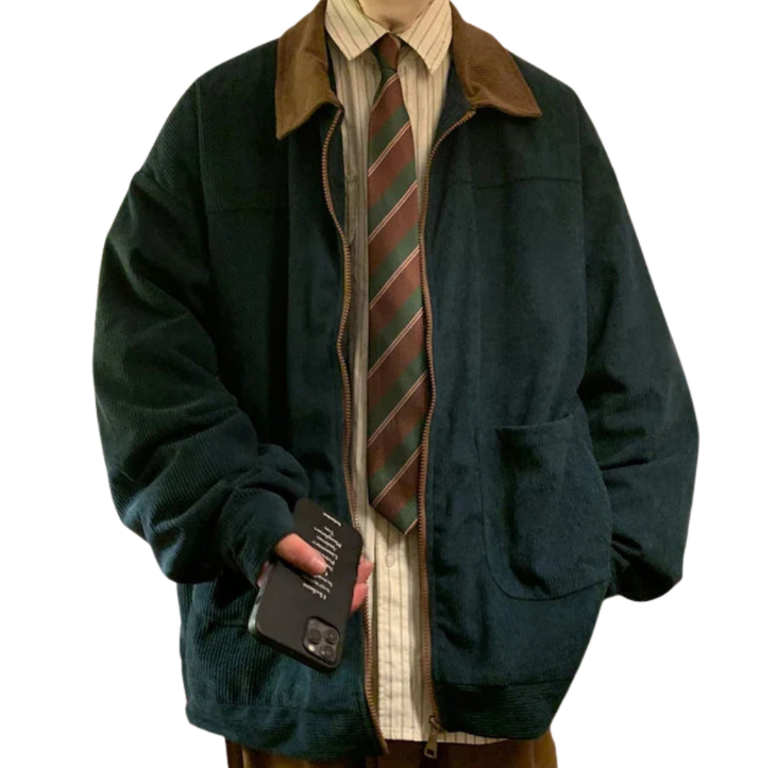 Classic Men's Zip Up Leather Jacket with Pockets