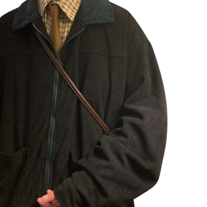 Classic Men's Zip Up Leather Jacket with Pockets