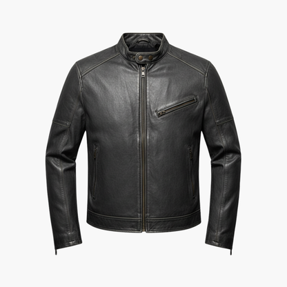Men's Leather Motorcycle Jacket with Collar - Vossary
