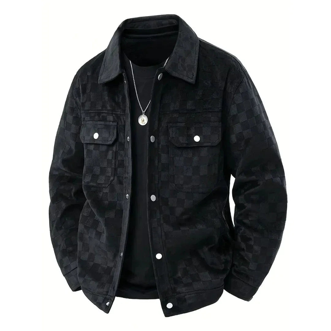 Classic Plaid Leather Mens Jacket