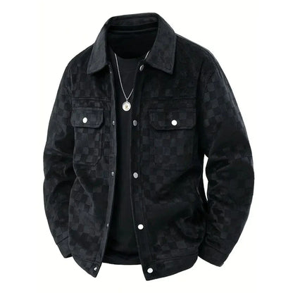 Classic Plaid Leather Mens Jacket