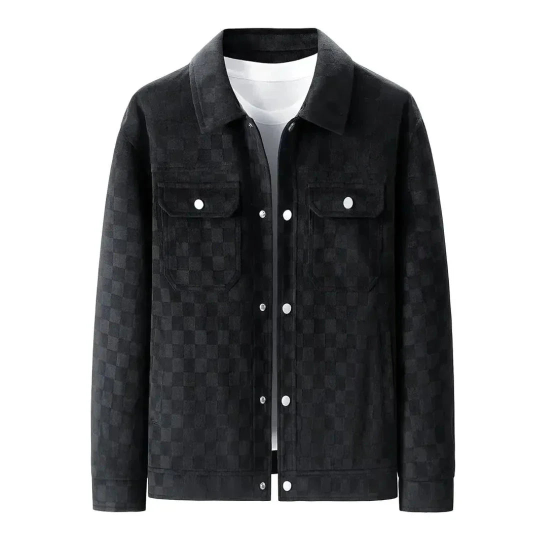 Classic Plaid Leather Mens Jacket - EasyApparels