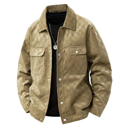 Classic Plaid Leather Mens Jacket