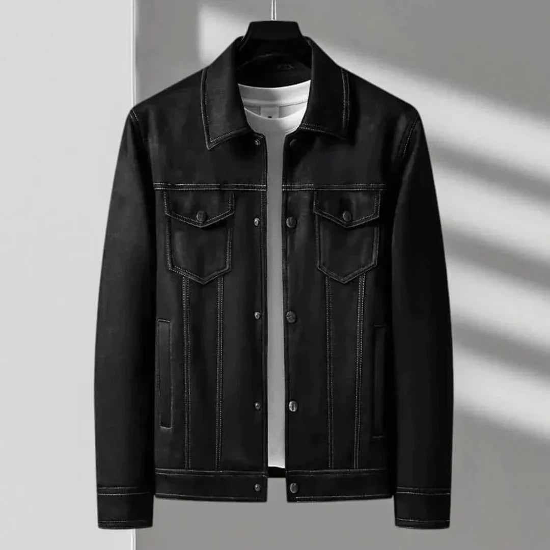 Men's Vintage Leather Button Coat - EasyApparels