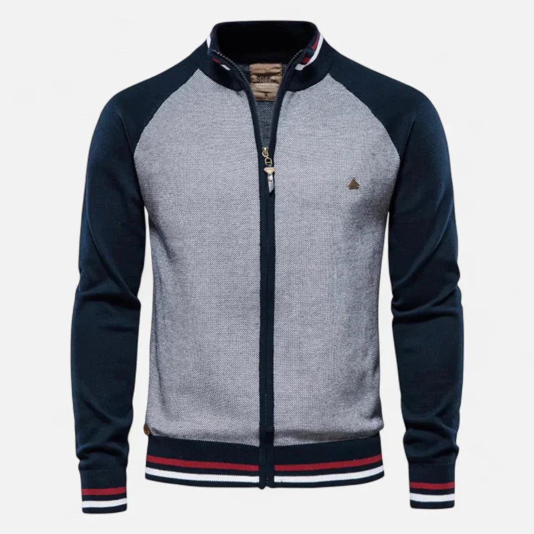 Men's Contrast Crew Neck Zipper Jacket