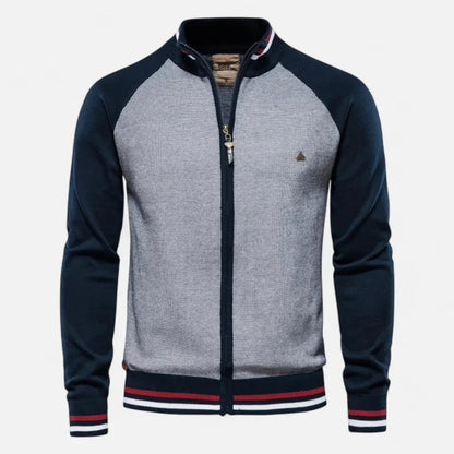 Men's Contrast Crew Neck Zipper Jacket