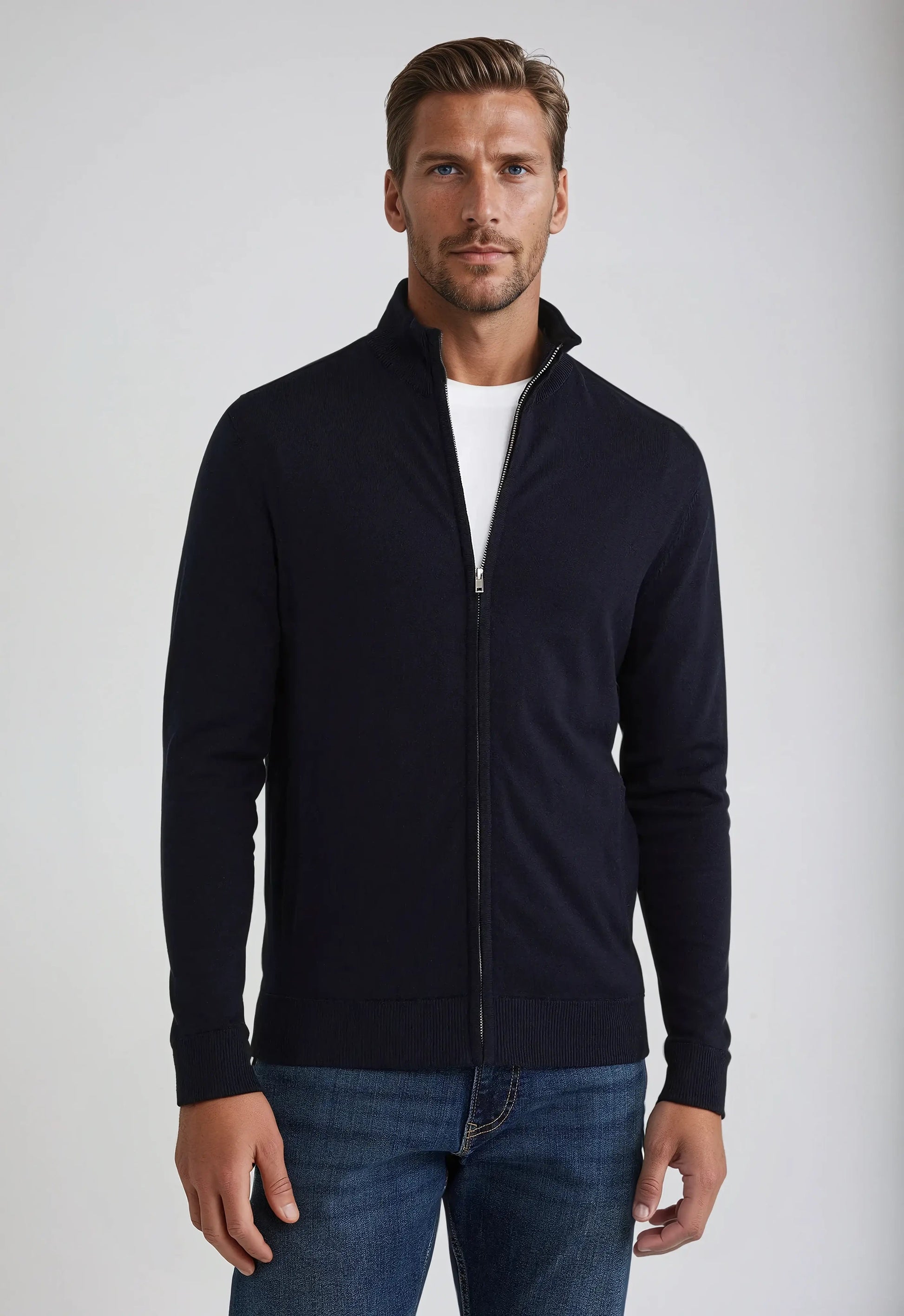 Men's Warm Crew Neck Zip Sweater - EasyApparels