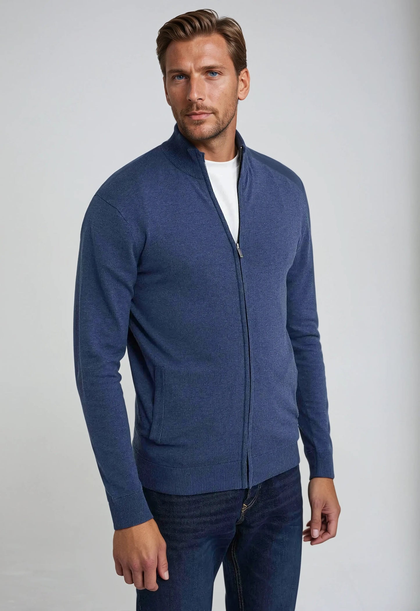 Men's Warm Crew Neck Zip Sweater