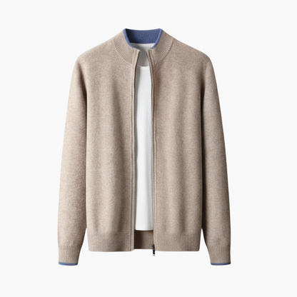 Men's Cozy Zip Cardigan with Ribbed Details - Vossary