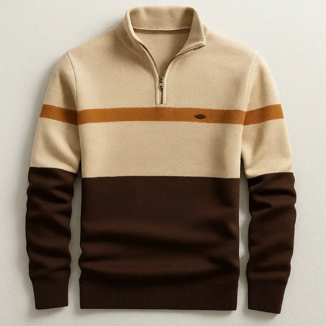 Casual Striped Quarter Zip Sweater
