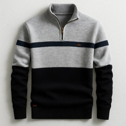 Casual Striped Quarter Zip Sweater