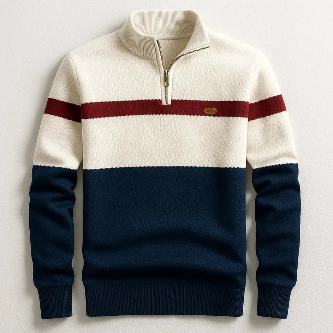 Casual Striped Quarter Zip Sweater - EasyApparels