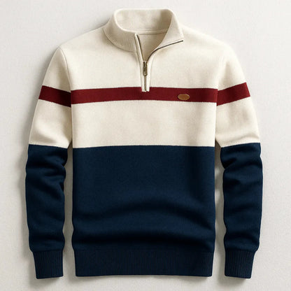 Casual Striped Quarter Zip Sweater - EasyApparels