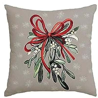 Holiday Cheer Green Pillow Cover with Christmas Embroidery