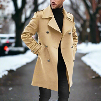 Classic Slim Fit Wool Overcoat for Men
