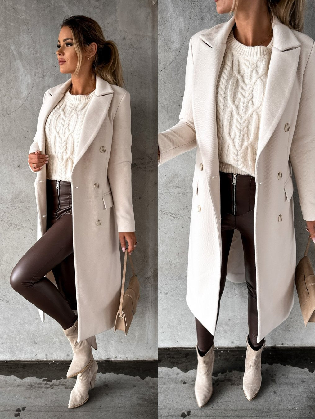 Women's Classic Double Breasted Wool Coat - EasyApparels