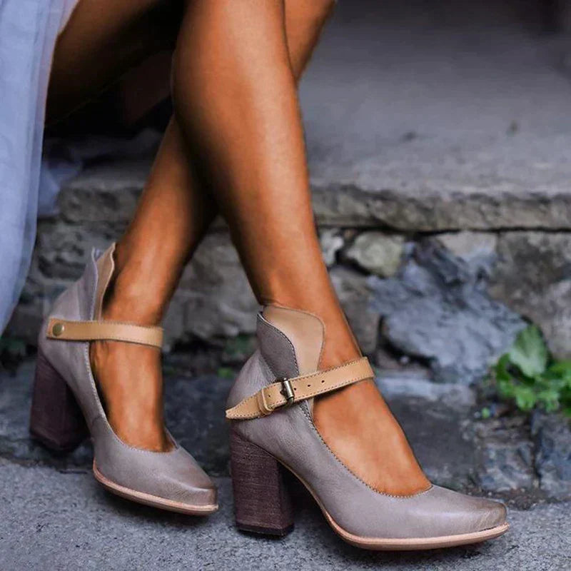 Ladies High Heel Pumps with Buckle Strap - EasyApparels