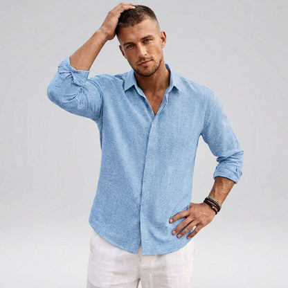 Casual Woven Shirt with Pointed Collar and Rounded Hem - Vossary