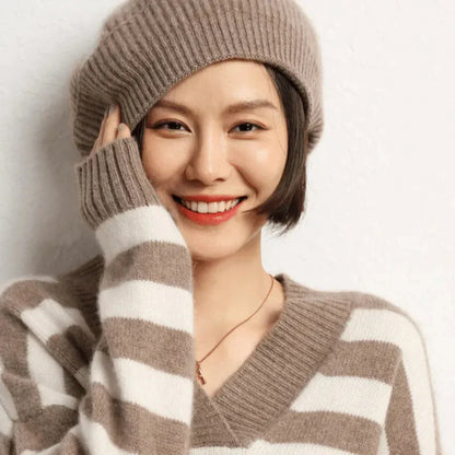 Warm Women's Cashmere Hat - Ribbed Winter Beanie
