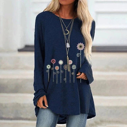 Comfortable Floral Embroidered Pullover Sweatshirt