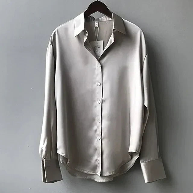 Elegant Ladies Satin Button Front Shirts