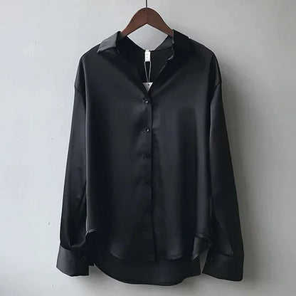 Elegant Ladies Satin Button Front Shirts