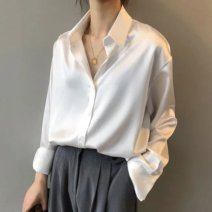 Elegant Ladies Satin Button Front Shirts