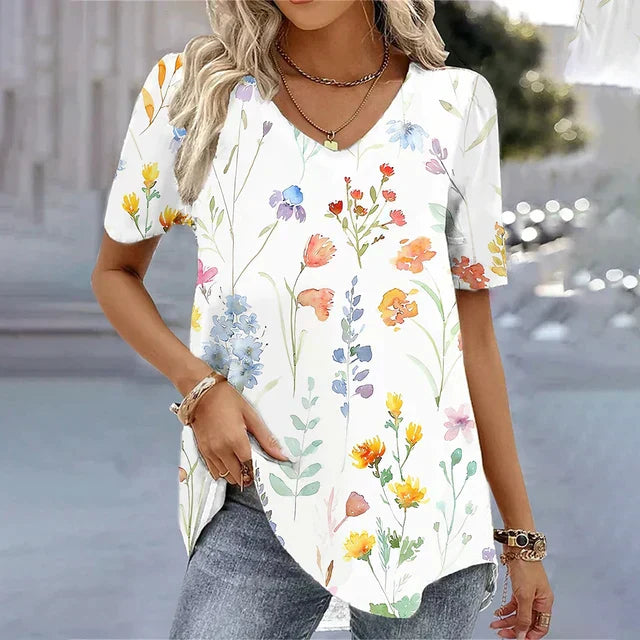Fashionable Striped V Neck Ladies Tee - Vossary
