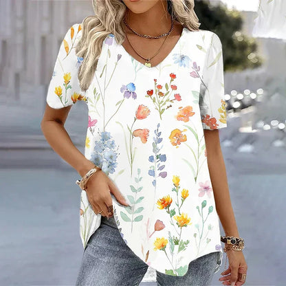 Fashionable Striped V Neck Ladies Tee - Vossary