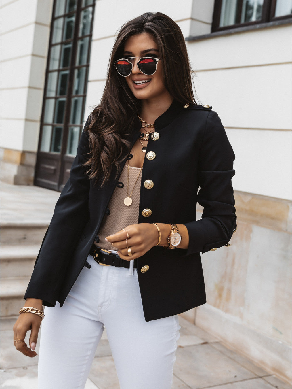 Petite Fit Women's Blazers with Metallic Buttons