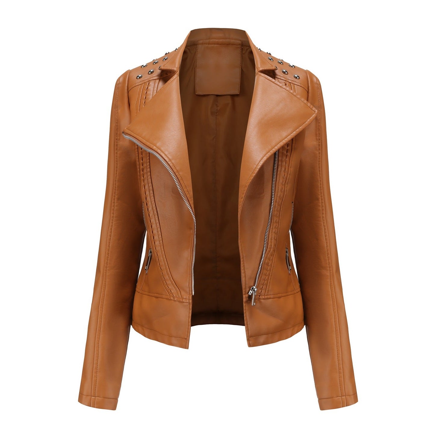 Edgy Studded Women's Motorcycle Jacket Zip Up