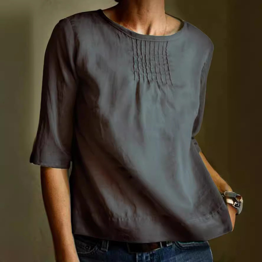 Relaxed Fit Women's Cotton Blouse with 3/4 Sleeves - EasyApparels