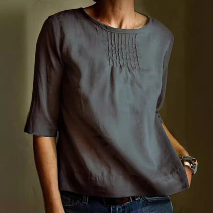Relaxed Fit Women's Cotton Blouse with 3/4 Sleeves - EasyApparels