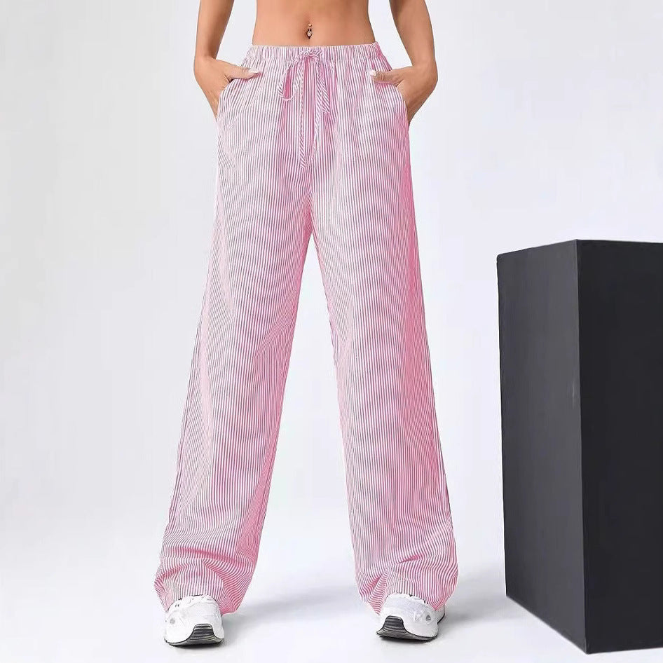 Casual Striped Women's Pants with Elastic Waist