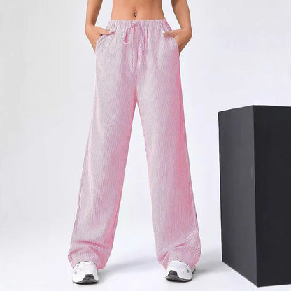 Casual Striped Women's Pants with Elastic Waist