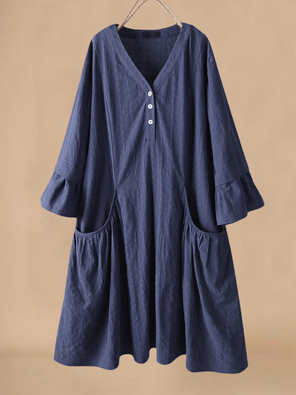 Casual Midi Dress for Women with V Neck and Pockets - EasyApparels